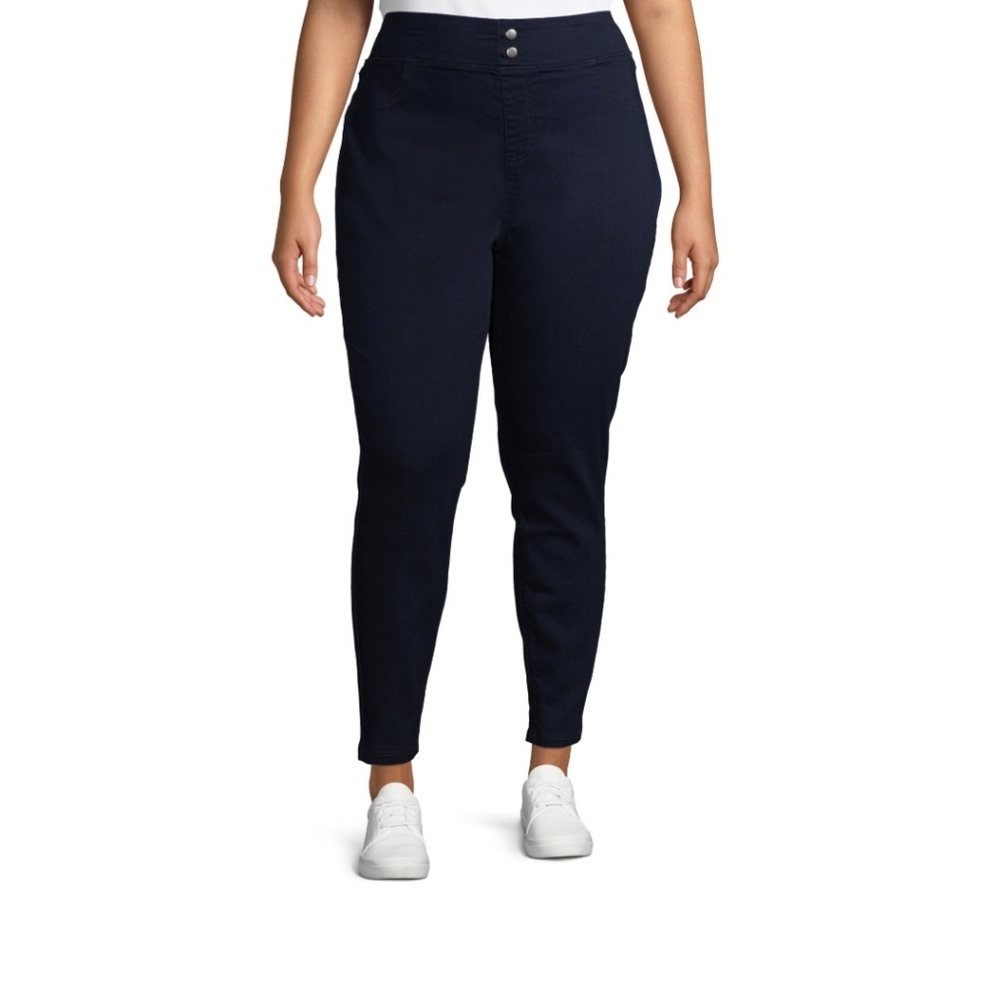 Terra & Sky Plus Size Tummy Control Jeggings 5x (32w-34w) Darkwash